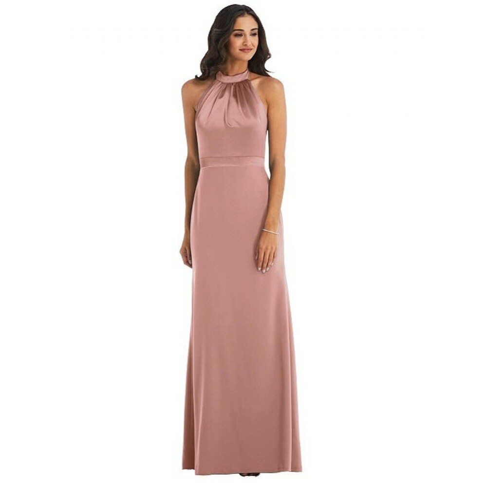 After Six High Neck Open Back Maxi Dress 12 R Sienna Pink Halter Bridesmaid B83